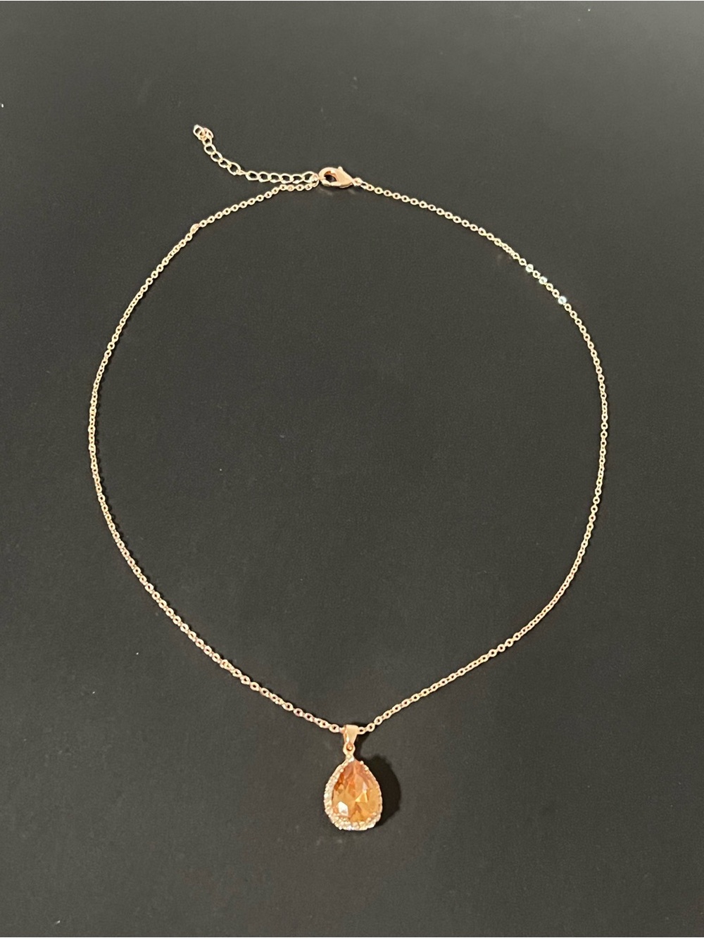 Elegant Gold Tone Teardrop Gemstone Pendant Necklace | 18" + Extender